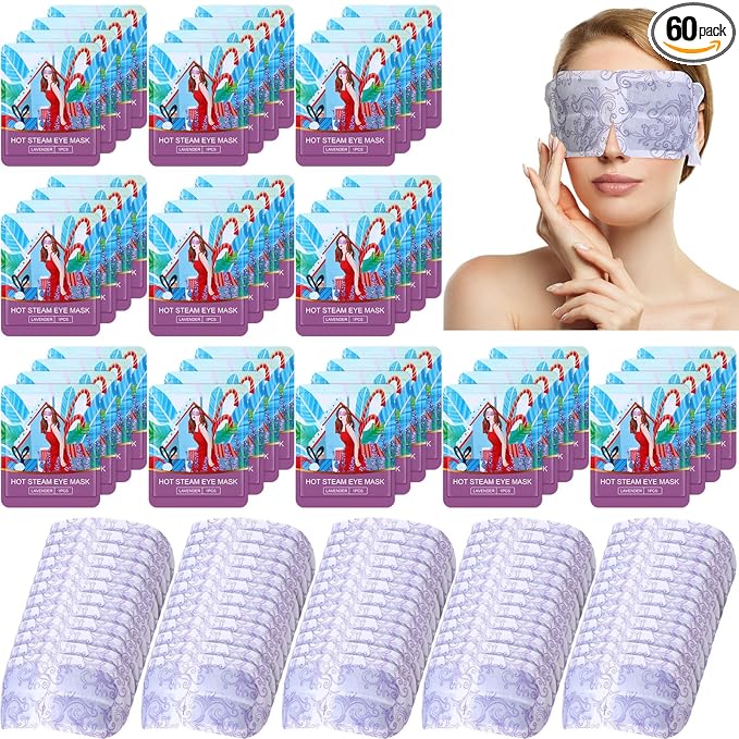 60 Pcs Disposable Steam Eye Mask Bulk for Dry Eyes Self Heating Eye Mask for Spa Sleep Warm Compress Stress Dark Circle Relief Puffiness and Relaxation Gifts (Lavender)