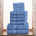 SUPERIOR Egyptian Cotton Pile 10 Piece Towel Set, Includes 2 Bath, 4 Hand, 4 Face Towels/Washcloths, Ultra Soft Luxury Towels, Thick Plush Essentials, Guest Bath, Spa, Hotel Bathroom, Denim Blue