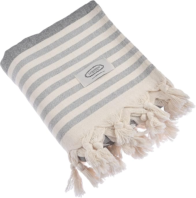 Beach Towel | Cotton Beach Towels, Easy to Carry, Sand Free, Highly Absorbent, Quick Dry, Turkish Towels for Travel Camping Bath Sauna Beach Gym Fitness Pool Yoga SPA by Lahammam, Ephesus, Black