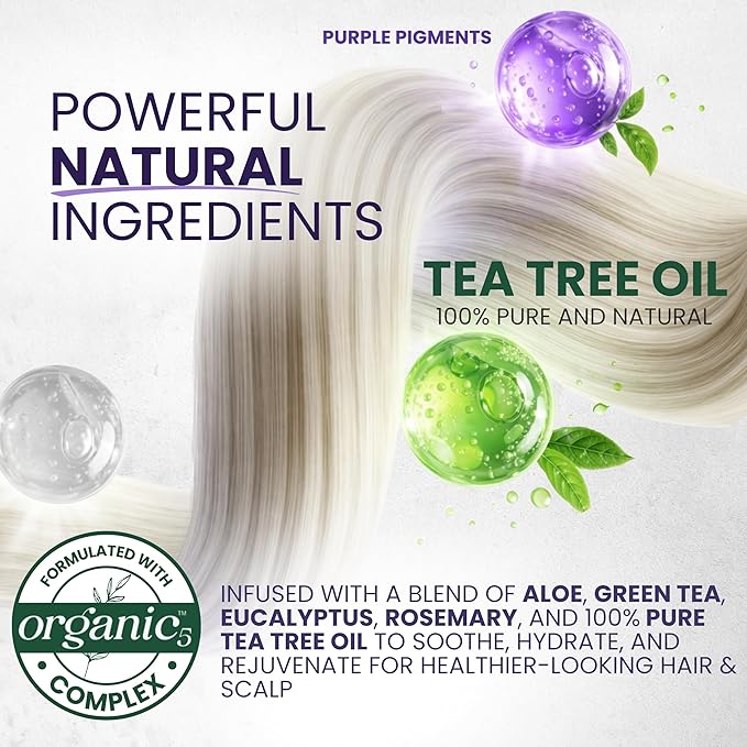 KESMEDIK Tea Tree Purple Hair Mask Toner with Argan Oil, Deep Conditioner for Dry Damaged Bleached, Blonde Silver White & Gray Hair Toner, Itchy Scalp Relief, Removes Brassy & Yellow Tones | Hydrating Hair Mask, Deep Conditioner, Hair Brightening, Gray...