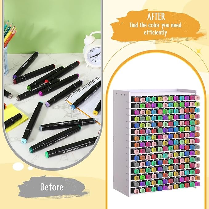 2 Pack Marker Storage Organizer, 360 Slots Total Art Supply Holder for Desk, Marker Rack with Removable Dividers for Colored Pencils & Paint Brushes (13.2 x 10 x 5.3")
