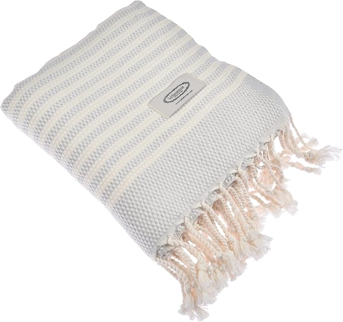 Personalized Embroidered Beach Towel | Throw Blanket, Easy Carry Sand Free, Highly Absorbent, Quick Dry, Turkish Towels for Camping Bath Sauna Beach Gym Pool Yoga SPA by Lahammam, Shiran, Gray