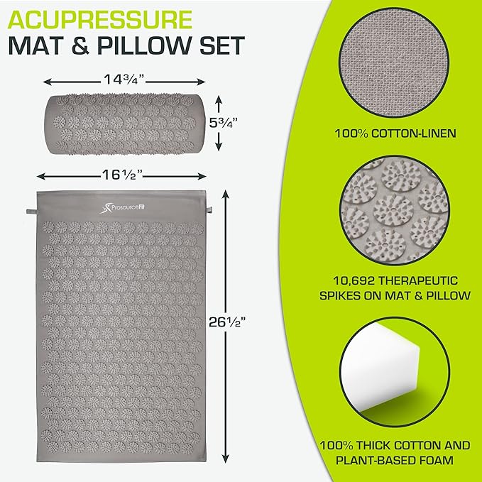 ProsourceFit Acupressure Mat and Pillow Set for Back/Neck Pain Relief and Muscle Relaxation
