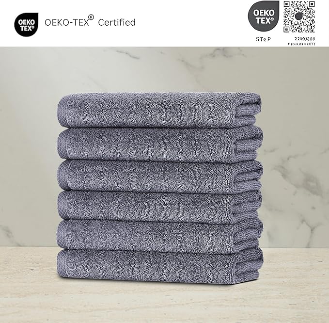 Classic Turkish Towels CTT - Premium 6 Piece Hand Towels Set, 100% Turkish Cotton, Quick Dry & Comfy Towels for Hotel & Spa, Highly Absorbent | 16"x28" (Grey)