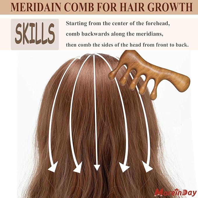 Wooden Loc Comb - Scalp Massage, Gua Sha, Sandalwood Wood Head Massager for Hair Growth, Women and Men
