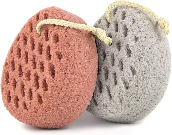 BAIMEI IcyMe Bath Sponge 2-Pack -Shower Loofah Body Scrubber with Gentle Exfoliation & Quick Lathering, Pink Grey Shower Pouf