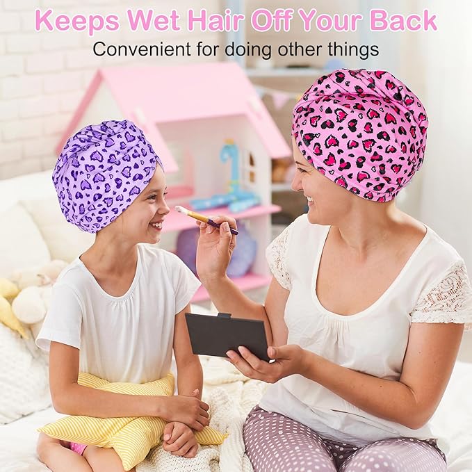 Basumee Microfiber Hair Towel Wrap for Kids 2 Pack Rapid Drying Hair Towel with Button Hair Turbans for Wet Hair Wraps Head Towel Wrap for Women and Girls
