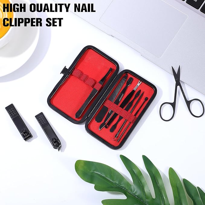 Manicure Nail Clippers Sets Stainless Steel Nail Grooming Cutter Kit Travel Pedicure Care Tools Accessories File Tip Tweezers Cuticle Pusher for Men Women Dad Boyfriend Teen Boys