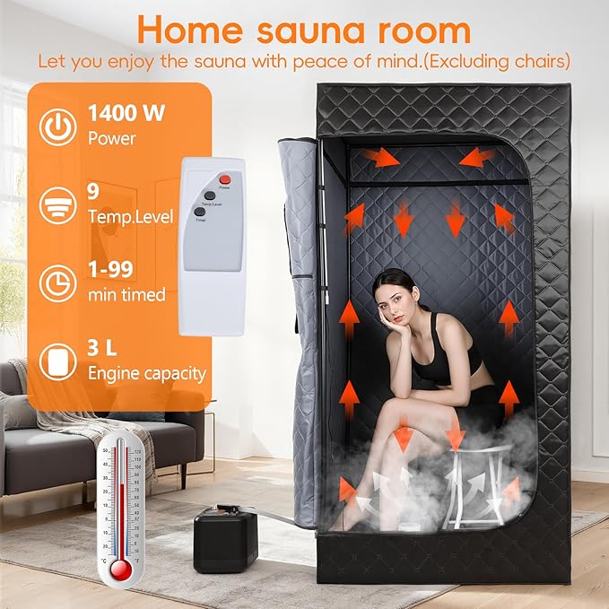 Sauna Box Portable Steam Sauna for Home Use, Infrared Sauna Tent with 99-Min Timer, 9 Heat Levels, Remote Control, Foldable Chair, Indoor Sauna Pod for Personal Wellness