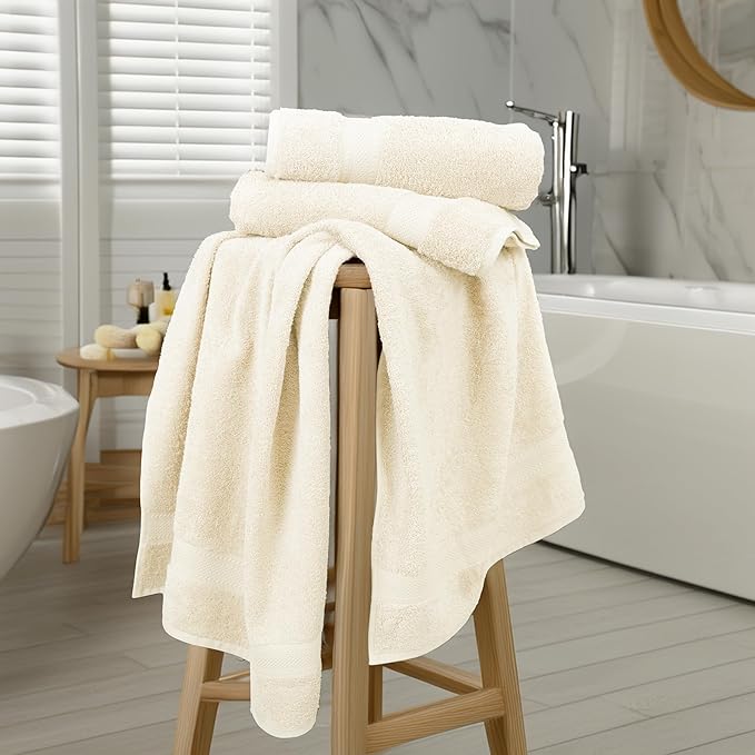 Commercial Bulk Pack of 12 Bath Towels – 100% Cotton Terry 24" x 48" – Ideal for Hotels, Salons, Gyms, Spas & Institutional Use – Ivory
