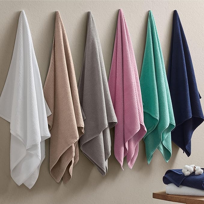 Madison Park 4-Piece Bath Towel Set for Bathroom 30" x 56" Large Diagonal Ribbed, Navy - 100% Cotton Soft Quick Dry & Absorbent Gift | Zero Twist, 500 GSM, Oeko-TEX, Hotel Quality