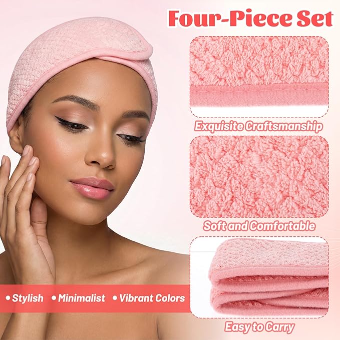Yolev 4 Pcs Skincare Headbands Adjustable Spa Headbands for Women Cotton Skin Care Headband with Magic Tape 4 Colors Hair Band for Washing Face Makeup Women