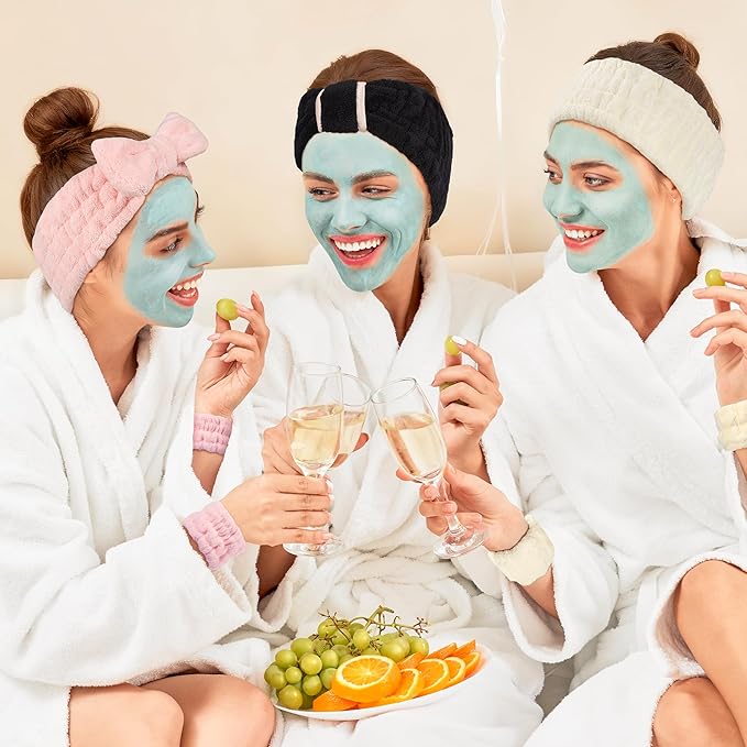 DiyJibb 9 Pcs Spa Headband for Washing Face,Skincare Headband and Wristband Set,Women Teen Girls Facial Hairbands for Washing Face, Makeup, Sports, Yoga (pink+apricot+black)