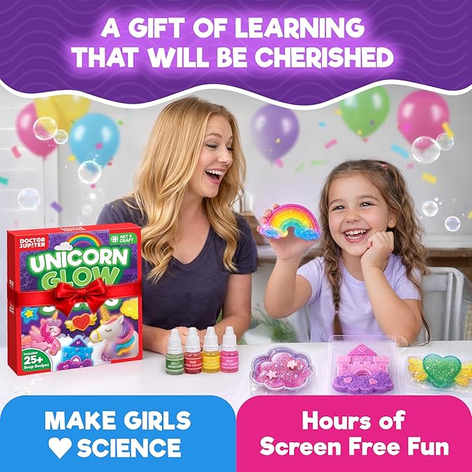 Doctor Jupiter Unicorn Glow Soap Making Kit - Girls Crafts DIY Project for 4+ Year Old Kids | Unicorn Girl Gifts, Birthday Gift Ideas for Girls Ages 4 5 6 7 8 12, Unicorn Toys