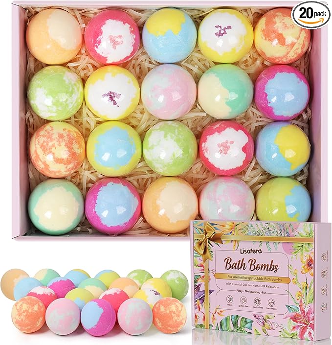 Bath Bombs for Women, 20 Bath Bombs Gift Set with Shea Butter Moisturizing & Essential Oils, Mothers Day Gifts for Mom, Women, Her/Him, Girlfriend, Wife, Birthday, Spa Relaxing Bubble Bath Fizzy Ball