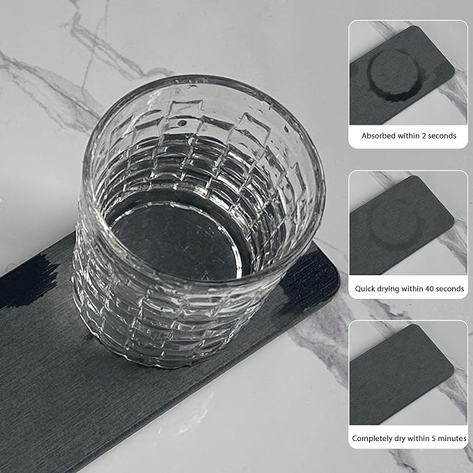 NiuYichee 2 Pcs Water Absorbing Stone Trays, Kitchen/Bathroom Sink Soap Dish, Diatomite Tray Used for Hand Soap & Cosmetic Bottles in The Modern Home, 3.5" W x 7.1" L, Dark Gray