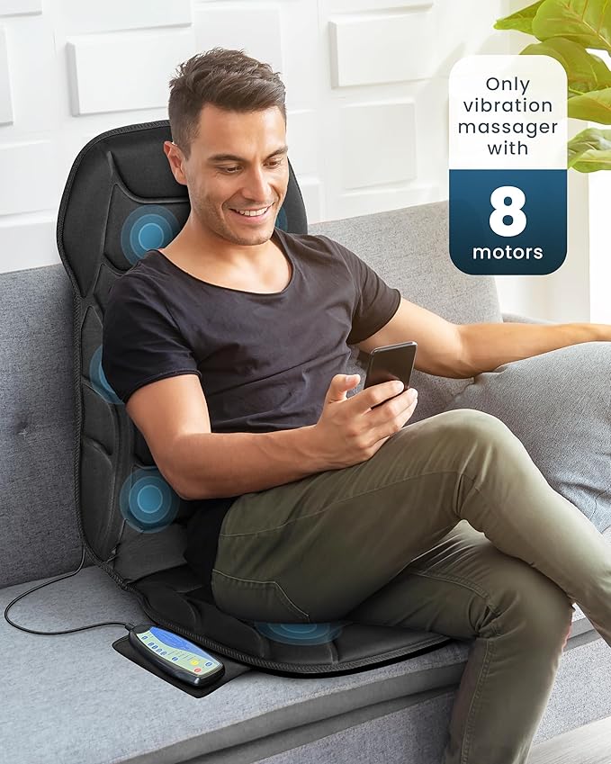 COMFIER Back Massager with Heat, Vibration Massage Seat Cushion with 8 Massage Nodes & 5 Modes, Adjustable Chair Massager Pad for Home Office, Heated Chair Pad, Mother‘s Day Gifts for Mom