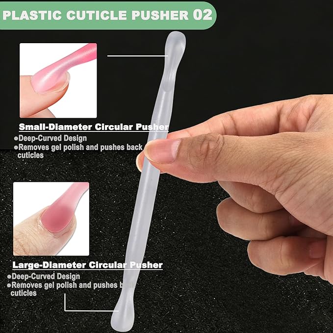 2Pcs Plastic Cuticle Pusher, Dual-end Dead Skin Nail Pusher, Gentle Plastic Pusher, Gel Polish Remover Tool, Manicure and Pedicure Tool, White