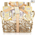 Bath & Shower Spa Gift Basket Set, with English Pear & Freesia Fragrance Bath Gift Basket for Women & Men Includes Body Lotion, Shower Gel, Bath Salts, Bubble Bath, Body Scrub and More, 9 Pcs
