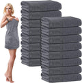 SmoothNovelty 16 Pack Microfiber Bath Towels Bulk 27'' x 60'' Oversized Size Bath Towel Highly Absorbent Extra Large Soft Drying for Beach Shower Summer Salon Sport Gym Party (Stripe,Deep Grey)