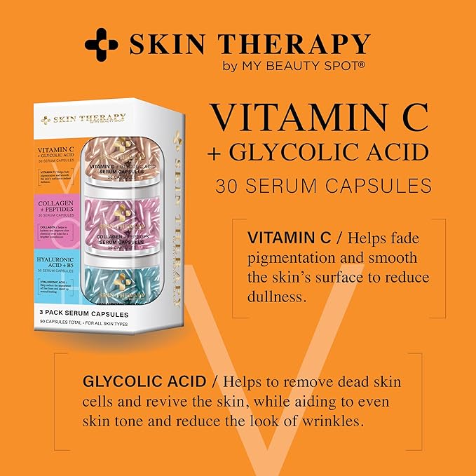 My Beauty Spot Facial Serum Capsules 3 Pack 90pcs Vitamin C Serum, Hylunaric Acid Serum, Collagen Serum for Face Anti Aging Anti Wrinkle Serum for Fine Lines