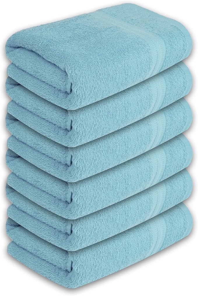 Medium Bath Towels Pack of 6 – 24x48 Inches – Soft, Quick Dry & Highly Absorbent – 100% Cotton Towels for Bathroom, Spa, Gym & Hotel – Aqua Blue
