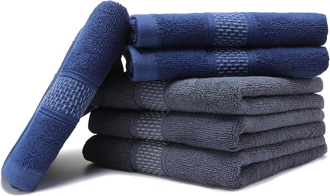 Cotton Hand Towels Set, 6-Piece Set(14in x 29.5in), Super Absorbent Quick Drying,Soft,Bathroom Towels,Suitable for Gyms,Kitchen,Gift(Dark Grey,Dark Blue)