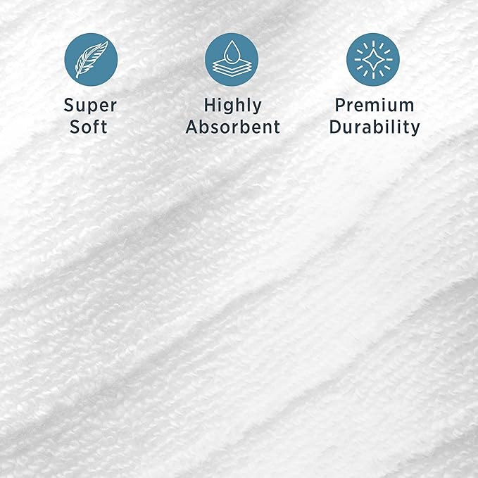 Welhome James 100% Cotton Textured Stripe Towels - 6 Pack Hand Towels, Soft & Absorbent, White