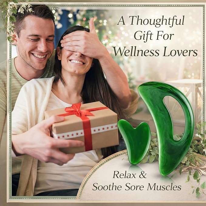 BBTO 2 Pcs Body Gua Sha Tool Large Resin Scraping Tools with Handle for Back, Neck, Face, Leg - Lymphatic Drainage, Cellulite Removal, Muscle Relief (Green)