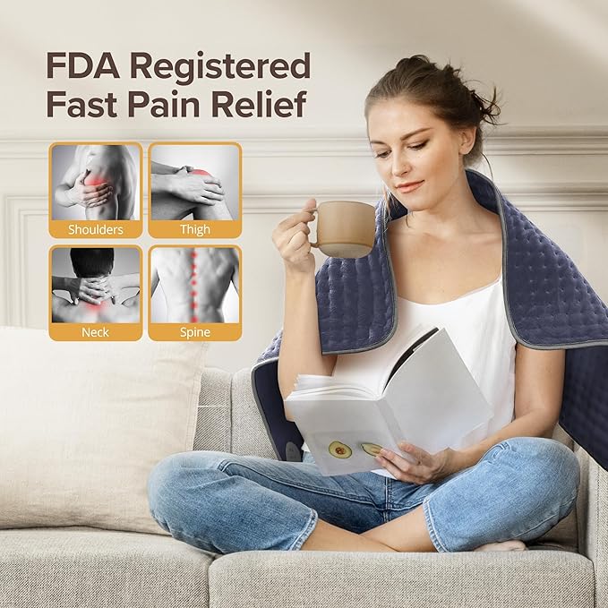 Heating Pad for Back Pain Relief, 17" X 33" XXX-Large Heating Pads for Cramps,Electric Heating Pad XL with 6 Settings,Moist Dry Heat Options,Auto-Off,Machine Washable, Mothers Day Gifts, Purple Gray