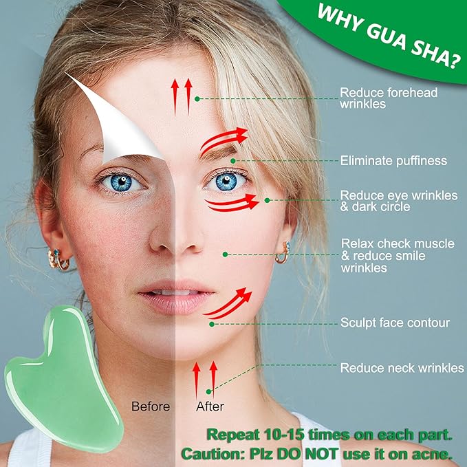esur Jade Gua Sha Facial Tool Set, 2 Pack Guasha Tool for Face Massager, Natural Jade Stone Face Scraper for Eyes, Chin, Neck and Body Muscle Relaxing and Relieve, Gifts for Women