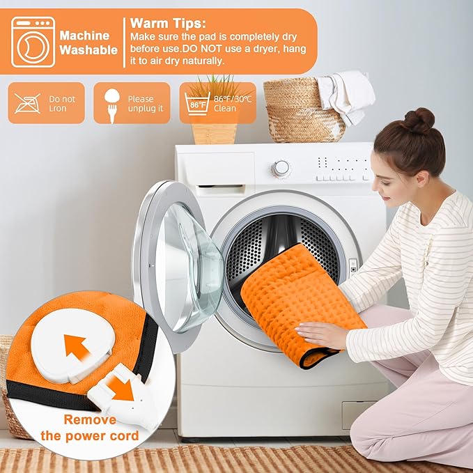 Deepsoon Heating Pad,Electric Heating Pads for Back,Neck,Moist Heating Pad for Abdomen Shoulder Knee Legs,Dry/Moist Heat&Auto Shut Off,Mother's Day Birthday for Men and Women,Orange Black,33x17 Inch