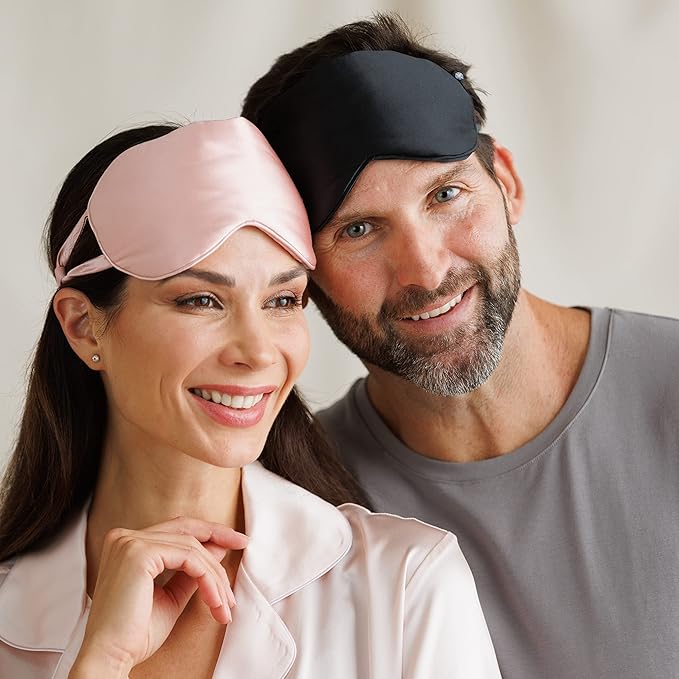 Fishers Finery 25 Momme Pure Mulberry Silk Sleep Eye Mask with Adjustable Strap (Black)