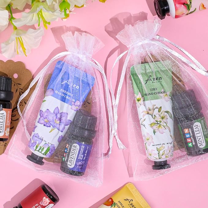 AZEN 30 Sets Bulk Gifts, Hand Cream and Essential Oils Bulk Set with Organza Bag Thank You Card, Baby Shower Wedding Gift for Guests, Bridal Wedding Favors, Mothers Day Gifts Stocking Stuffers