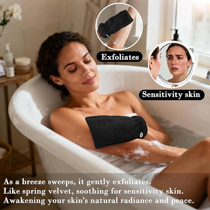 VOOVA & MOVAS Black Washcloths for Body 6PC, 8.3"x6.3" - 100% Cotton,Soft Absorbent Bath Mitt Wash Cloths with Hanging Loop, Bath Mitts for Shower