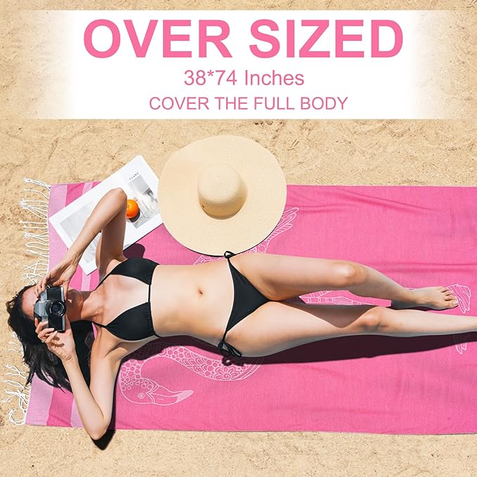 Genovega Oversized Cotton Turkish Beach Towels 72"x36" Lightweight Quick Dry Sandless Pool Swim Towel Large No Sand Adult Travel Compact Blanket Essentials Cruise Accessories Must Haves Pink Flamingo