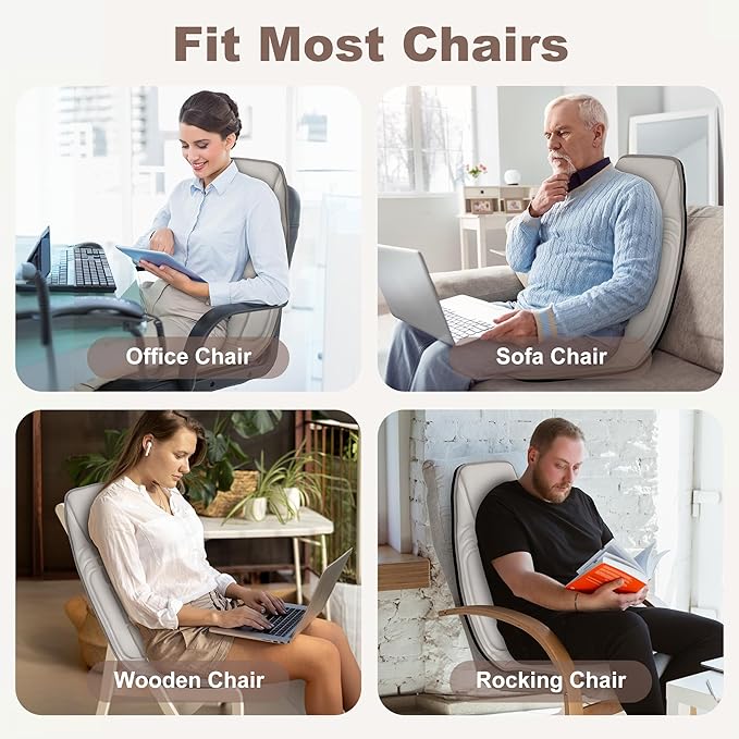 Heycool Vibration Back Massager with Heat, Massage Chair Pad with 10 Vibration Motors & 2 Heating Levels, Chair Massager for Recliner, Sofa, Beige
