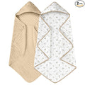 Yoofoss Hooded Baby Towels for Newborn 2 Pack 100% Muslin Organic Cotton Baby Bath Towel with Hood for Babies, Infant, Toddler and Kids, 32x32Inch, Soft and Absorbent Newborn Essential, Beige Floral
