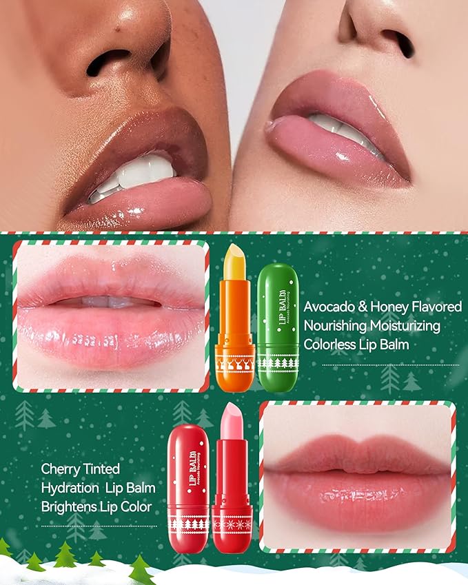 Lip Balm Kit-3Pcs Lip Care Moisturizer,Hydrating Lip Repair Sticks for Dry Cracked Lip,Vegan & Cruelty-Free Lip Gloss Lip Products, Christmas Stocking Stuffers Lip Treatment Gift Set for Women Men