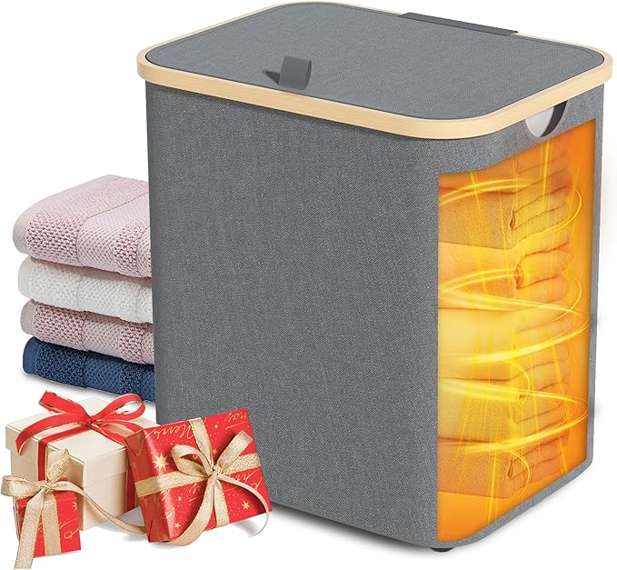 35L Large Towel Warmer/46L Laundry Basket, 2-in-1 Innovative Design, Foldable Towel Warmer for Bathroom, Large Heated Blankets Warmers, Auto Shut Off, Fits Up to 3 Oversized 40"X70" Towels, Ideal Gift
