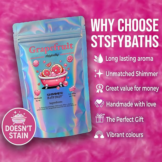 Pink Grapefruit Shimmer Bath Bomb in A Bag - Handmade Essential Oil Scented Bath Bombs for Women,Kids and Men - Bulk Bathbomb Fizzies Perfect for Boys and Girls All Ages (Small, Pink)