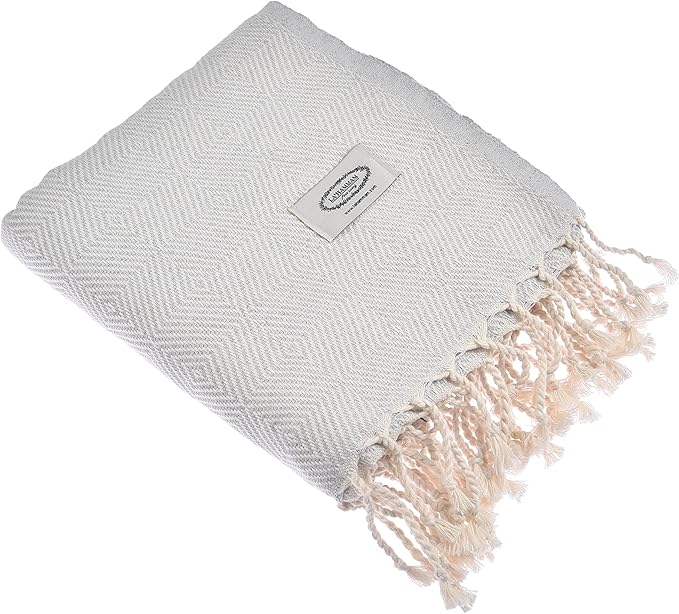 Personalized Embroidered Beach Towel | Throw Blanket, Easy Carry, Sand Free, Highly Absorbent, Quick Dry, Turkish Towels for Travel Camping Bath Sauna Beach Gym Pool Yoga SPA by Lahammam, Asia, Gray
