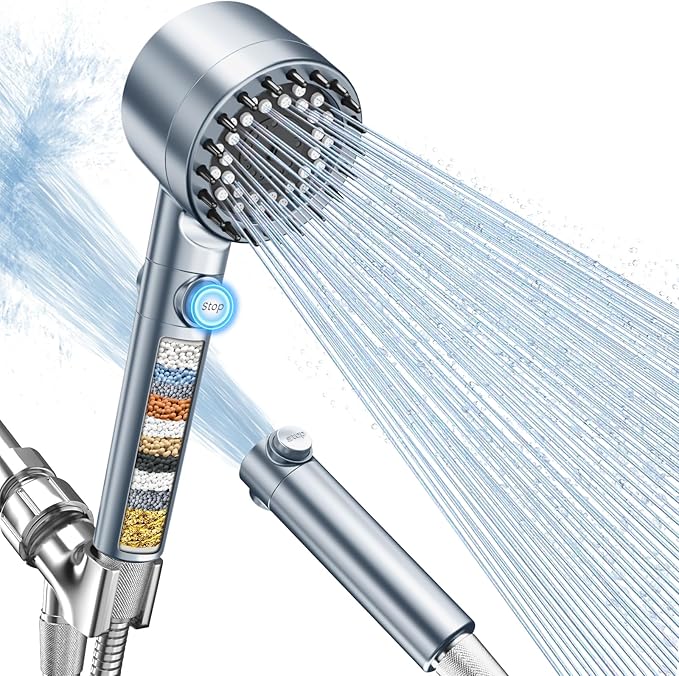 FEELSO Filtered Shower Head with Handheld, High Pressure 4 Spray Showerhead with Filters & Upgraded Anti-clog Nozzles for Hard Water -Remove Chlorine, Reduce Dry Itchy Skin -ON/OFF Switch, Blue