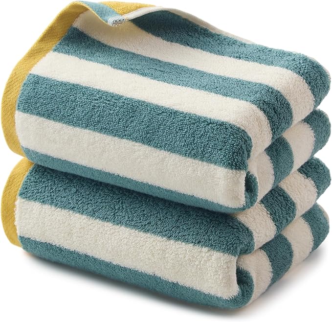 REDKISS 2-Pack Striped Hand Towels for Bathroom - 12 x 28 Inches 100% Cotton Hand Towels, Ultra Soft and Highly Absorbent Towel for Bath, Gym, Hotel, Kitchen and Spa, Kitchen, Green