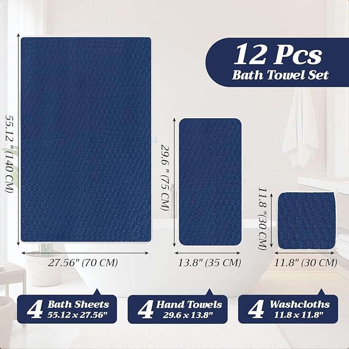 Gilprop 12 Pcs Soft Bath Towels Set for Bathroom Quick Dry, 4 Bath Sheets 4 Hand Towels 4 Washcloth Absorbent Microfiber Fluffy Shower Washcloth for Spa Gym Hotel Travel(Dark Color)