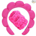 Beleki Spa Headband & Wristband Set - Sponge Terry Cloth Bubble Puffy Hairband - Non Slip Headwear - Hot Pink - 3 Pcs