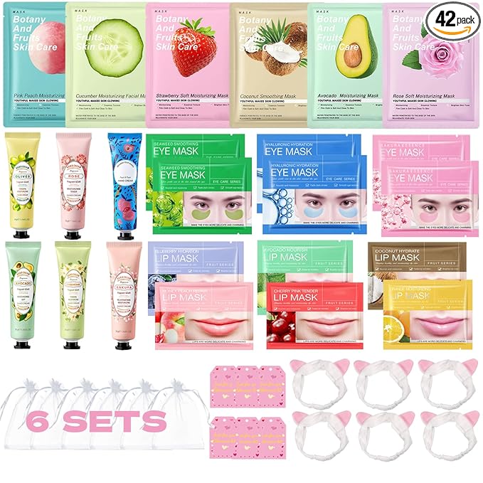 42 PCS Spa Party Supplies for Women,Spa Party Favors, Facial Masks,Under Eye Patches,Hand Cream, Lip mask,Headband,Sleepover Party Favors,Spa Kit Mothers Day Gifts for Women,Baby Shower favors