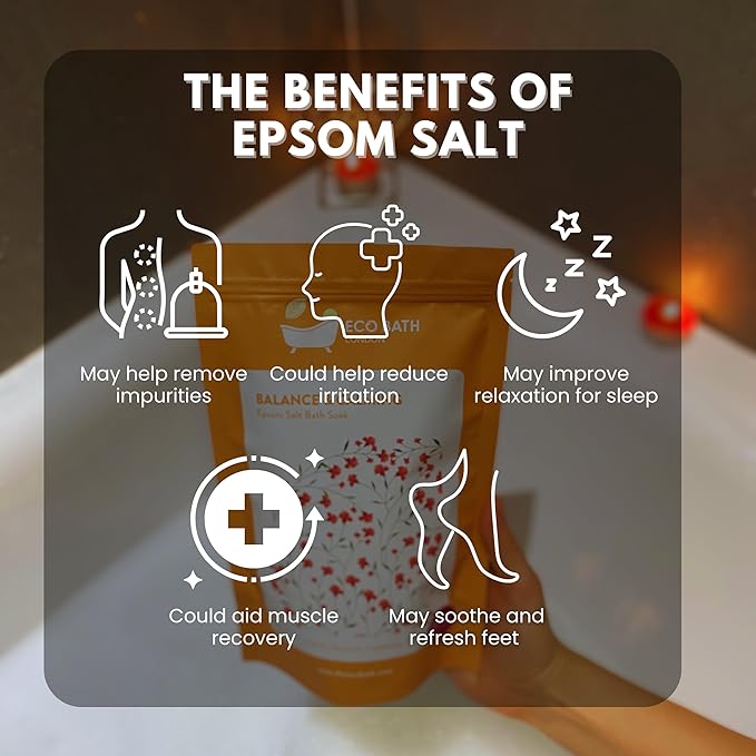 Eco Bath London Balance and Calming Epsom Salt Bath Soak – Pouch 2.2 LB (1kg) | Made in UK | Magnesium Bath Salt with Neroli, Geranium and Chamomile