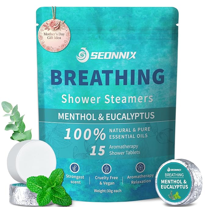 Shower Steamers Aromatherapy 15 Pack, Menthol & Eucalyptus Shower Bombs with Natural Essential Oils, Quick Relief Nasal Congestion, Relaxation & Self Care Gifts for Women & Men