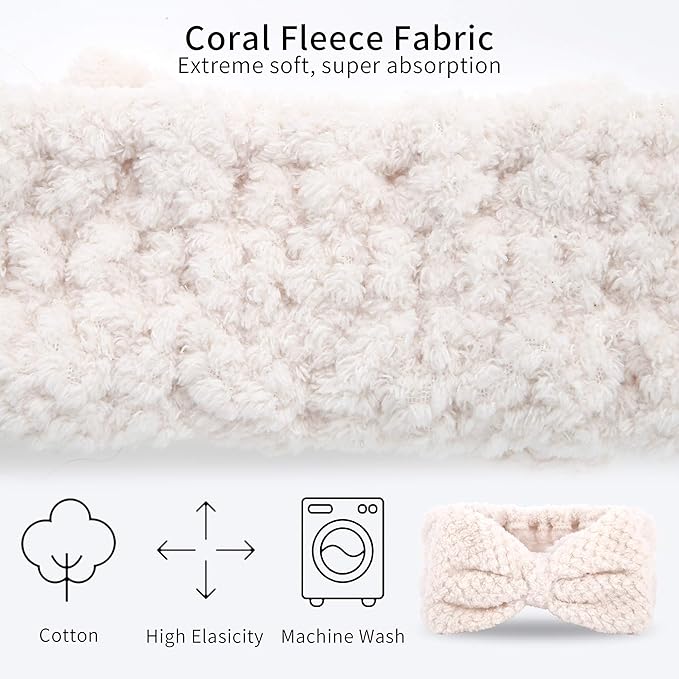 DOOBO 3 Pack Spa Headbands Microfiber Bowtie Headbands for Women for Washing Face, White, Gray, Pink